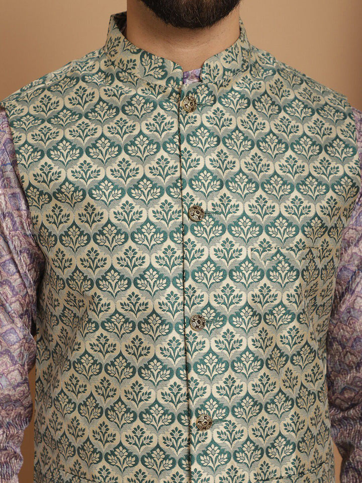 Anouk Striped Regular Jacquard Silk Printed Thread Work Straight Kurta with Churidar
