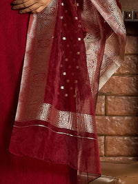 Indo Era Ethnic Motifs Zari Embroidered Liva Kurta with Trouser & Dupatta