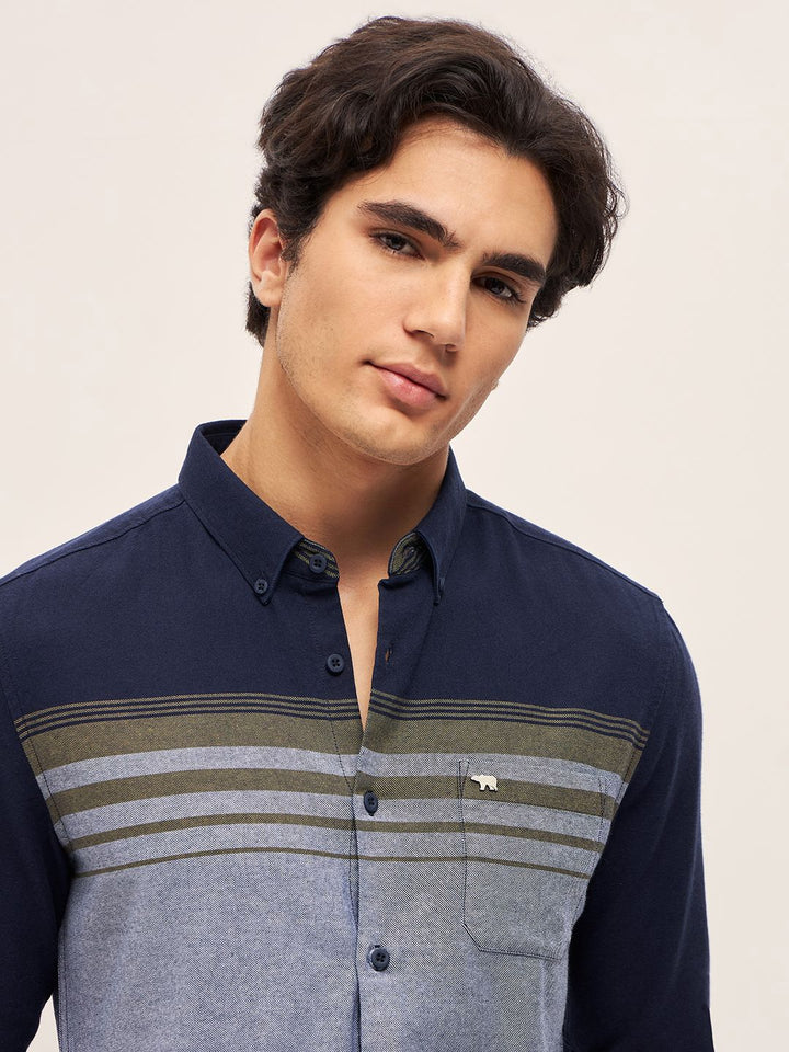 THE BEAR HOUSE Men Slim Fit Striped Cotton Casual Shirt