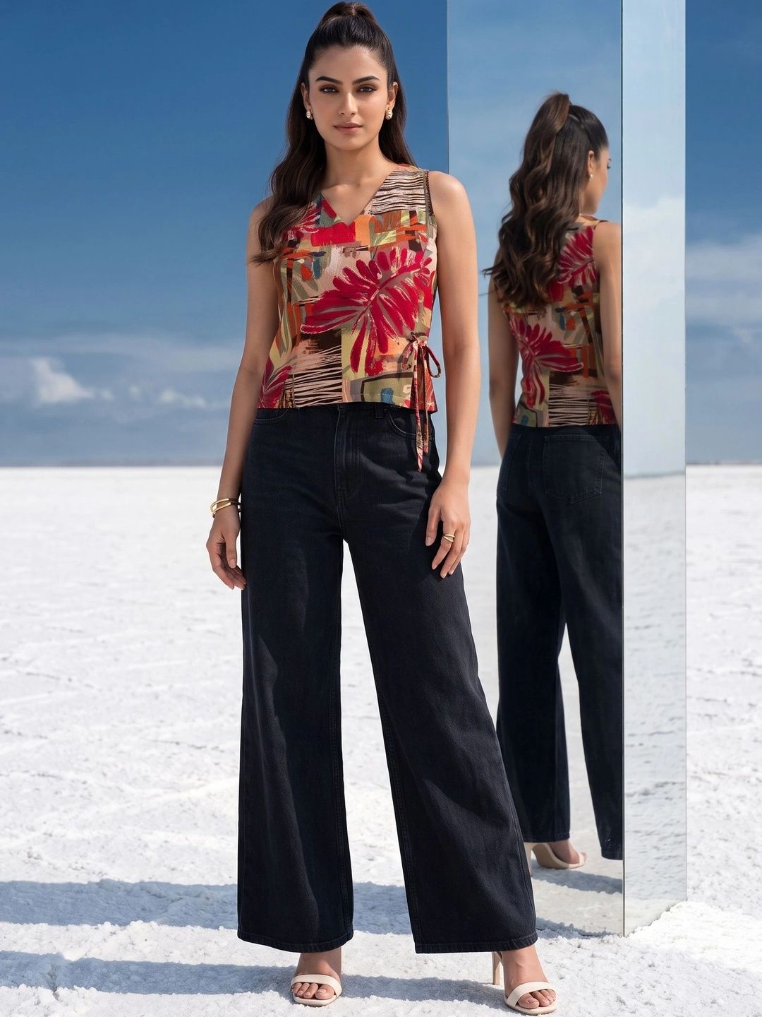 Mamicha Floral Print Wrap Top
