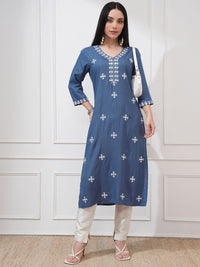 Vishudh Women Straight V Neck Kurta