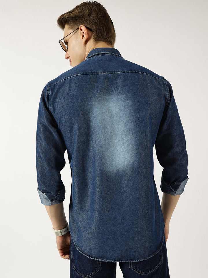 Thomas Scott Men Classic Spread Collar Faded Cotton Slim Fit Casual Shirt