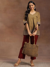 Libas Floral Printed V-Neck Pure Cotton Angrakha Kurti
