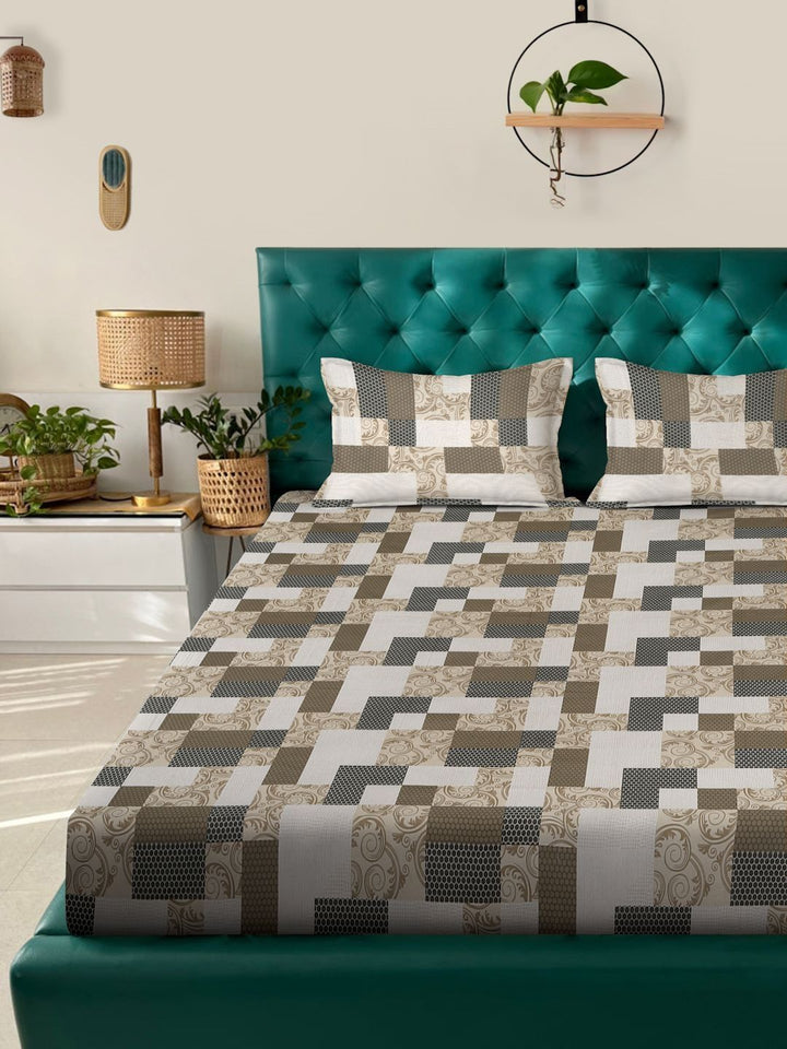 Myntra Elegant Homes Berwarna-warni & Hitam Geometrik 400 TC Cadar King dengan 2 Sarung Bantal