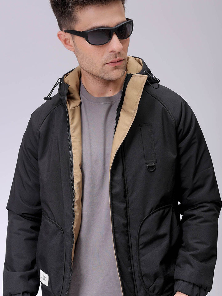 The Indian Garage Co Men Slim Fit Hooded Bomber Jacket