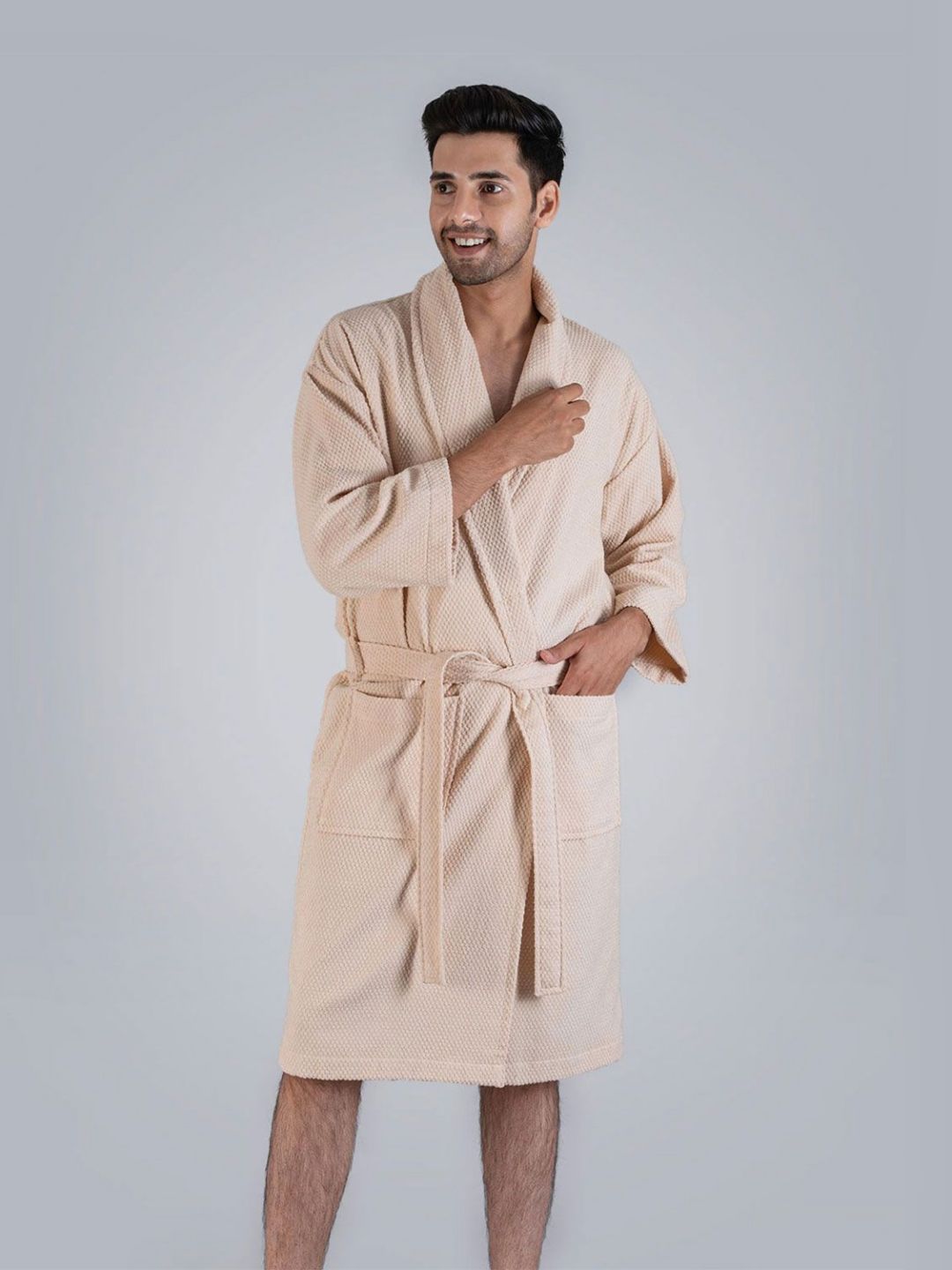 MYTRIDENT Urban Comfort Unisex Beige Colored 240 GSM Pure Cotton Bath Robe