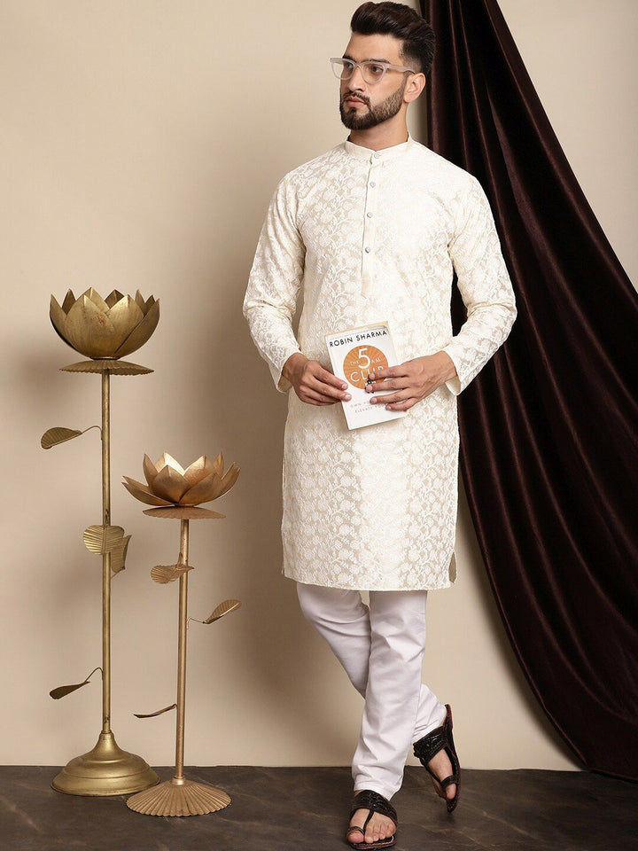 Anouk Floral Embroidered Band Collar Regular Kurta with Churidar