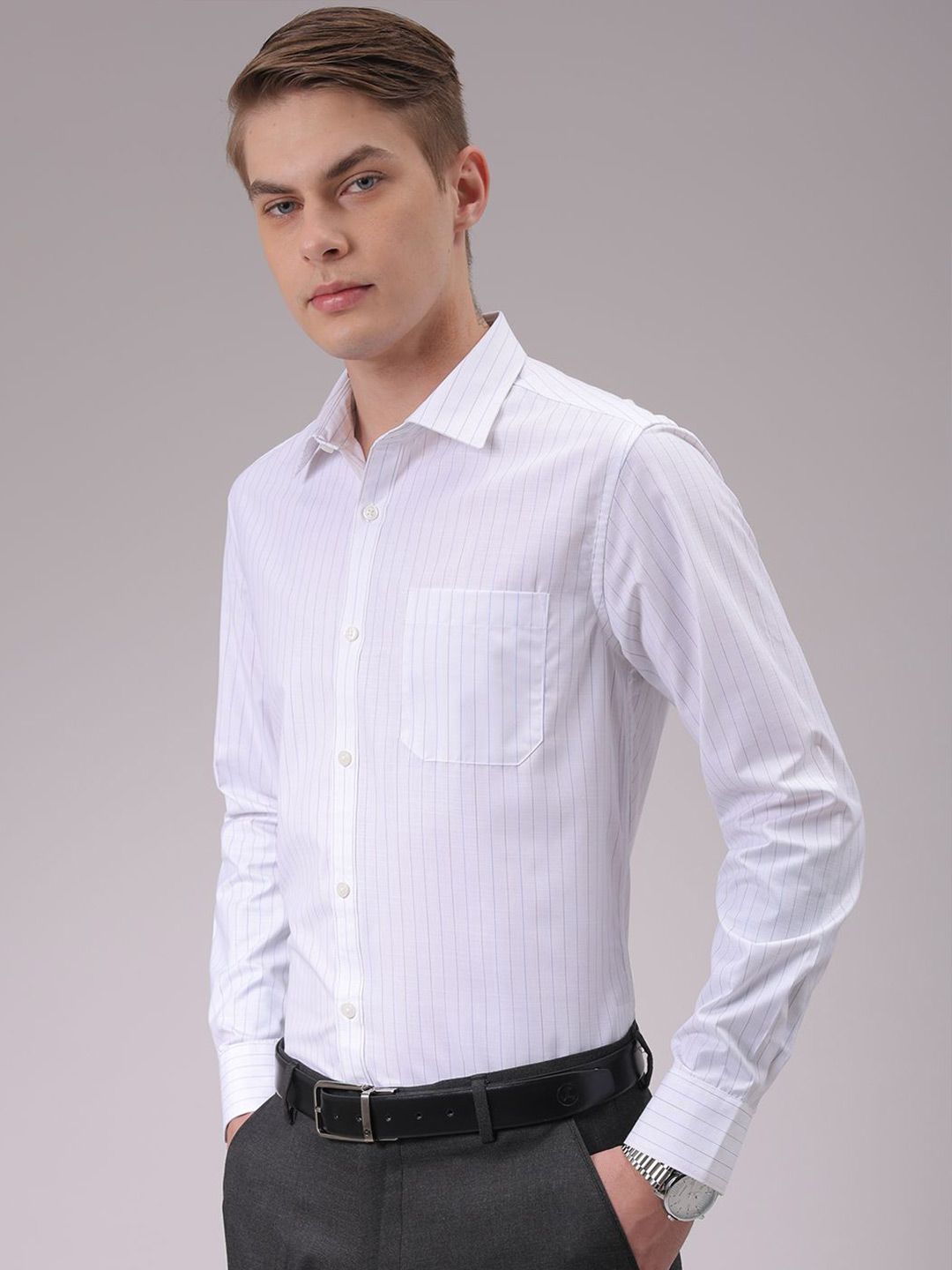 The Indian Garage Co. X Luxe Men Cutaway Collar Vertical Striped Slim Fit Formal Shirt