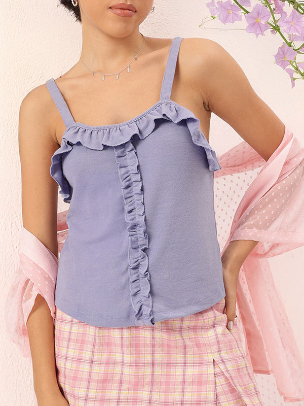 DressBerry Pastel Dreams Ruffled Ribbed Top