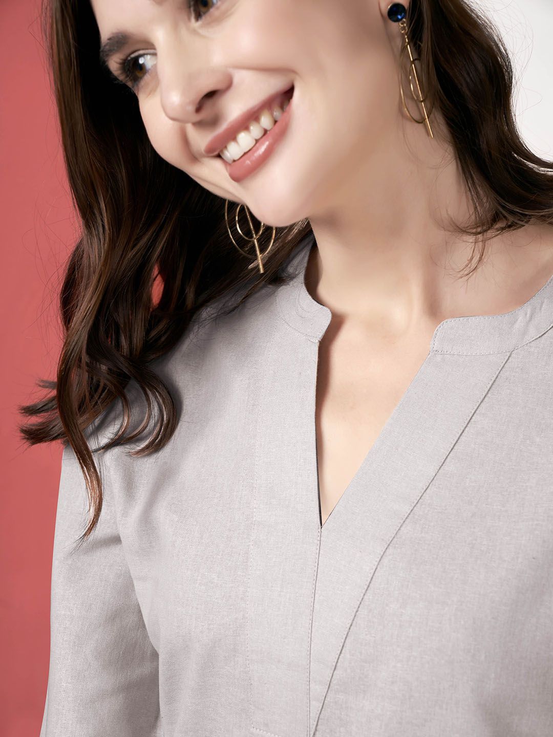 Anouk Grey V-Neck Pure Cotton Tunic With Trousers