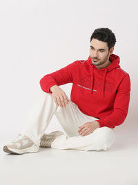 SPYKAR Men Alphanumeric Printed Hooded Sweatshirt