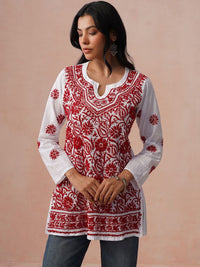 House of Chikankari Floral Embroidered Cotton Chikankari Kurta