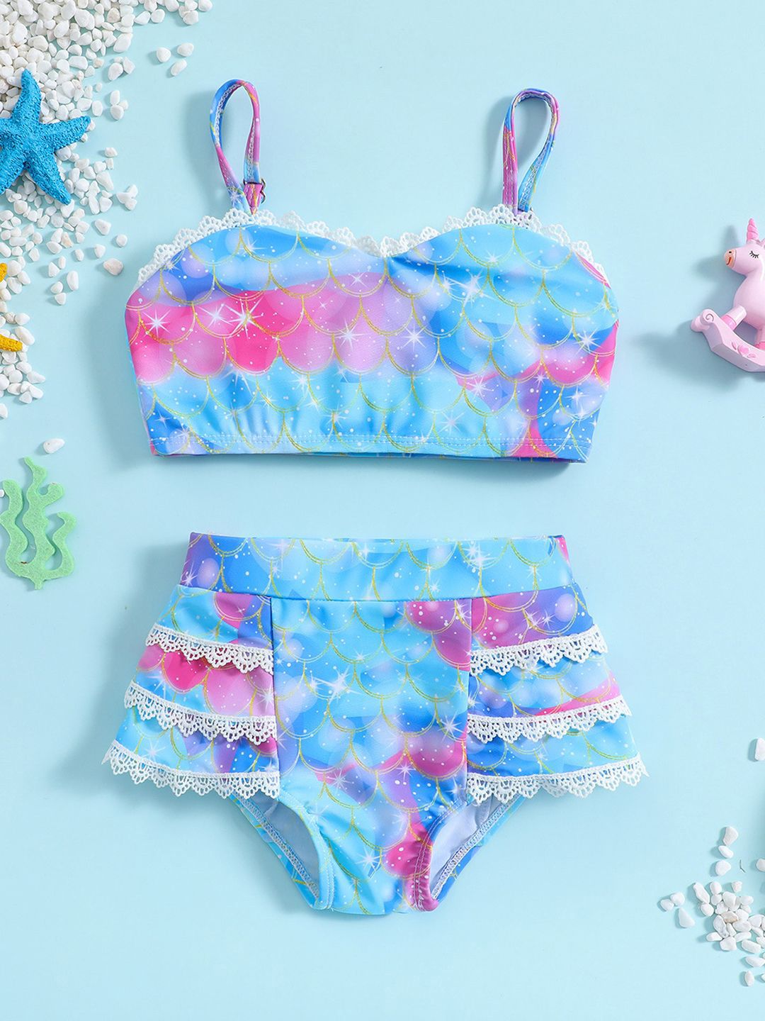 YK Infant Girls Printed Top & Shorts Swim Set