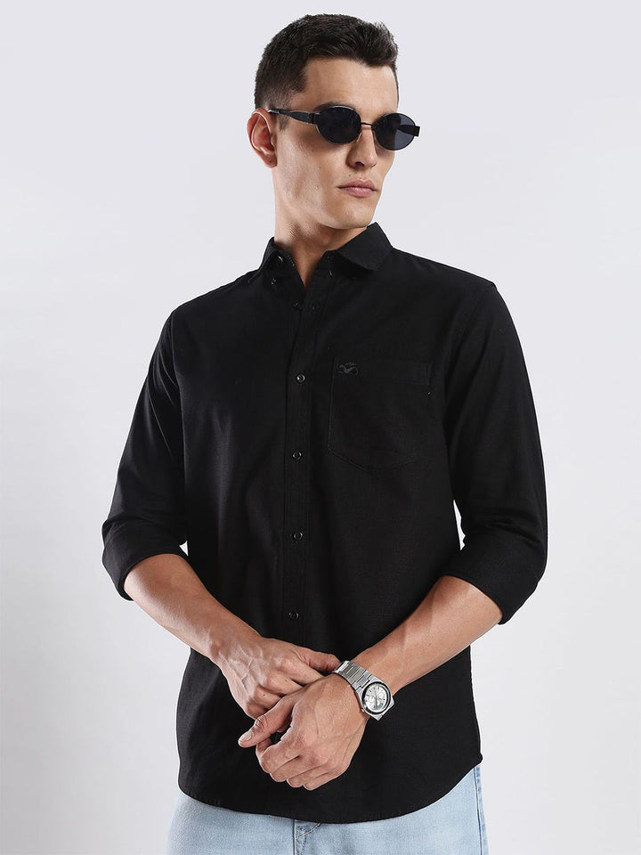ADRO Men Standard Fit Solid Button-Down Collar Casual Shirt