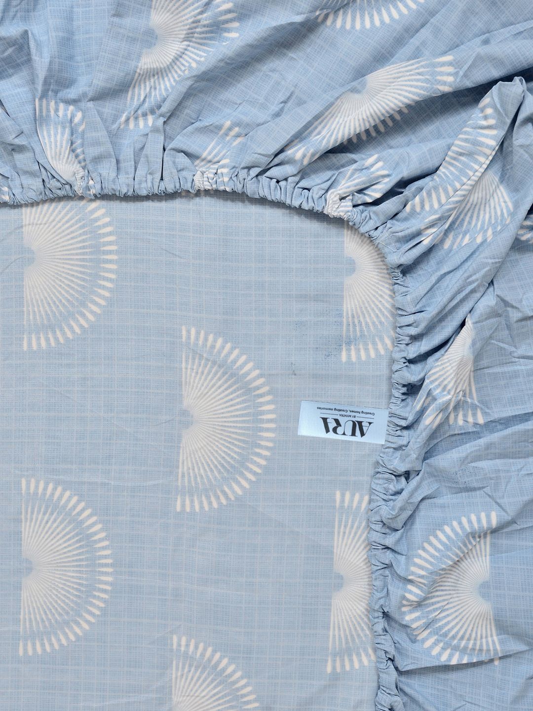Aura Blue & White Geometric 300 TC Fitted Double King Bedsheet Set 2.50 m x 2.25 m