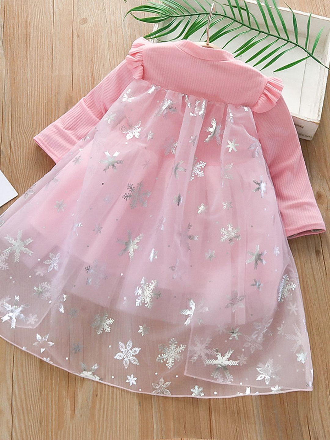 YK Girls Frozen Embellished Sequined Cotton Fit & Flare Dress