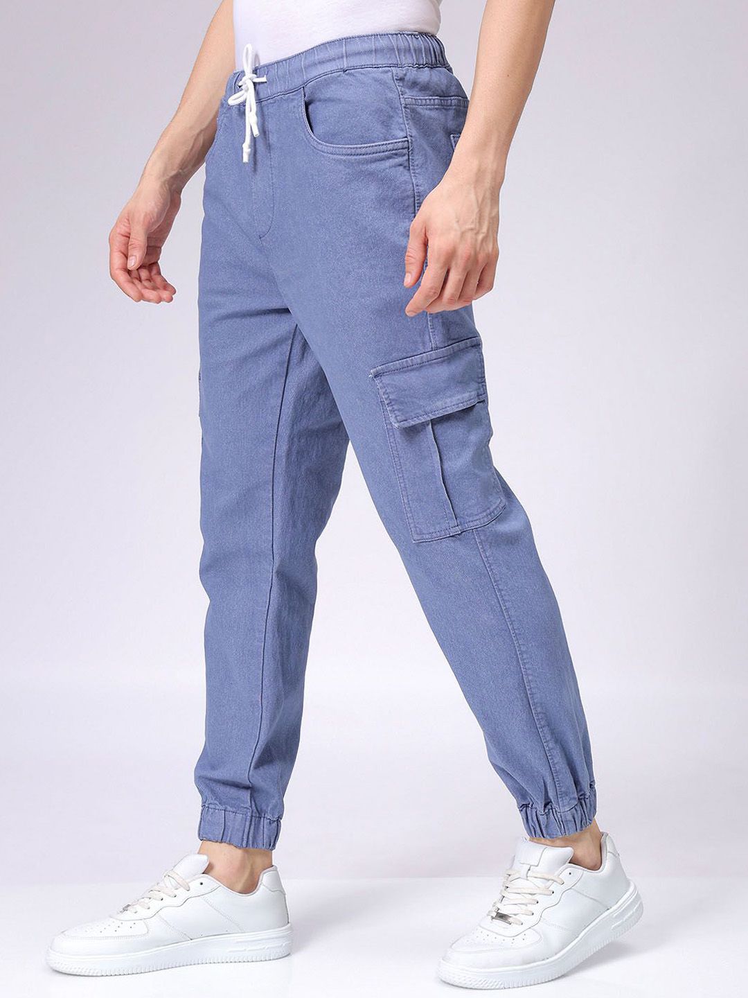 The Indian Garage Co Men Cotton Stretchable Cargo Denim Joggers