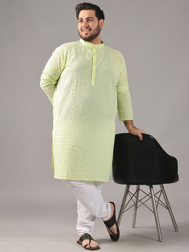 SOJANYA PLUS Size Floral Embroidered Thread Work Band Collar Pure Cotton Straight Kurta