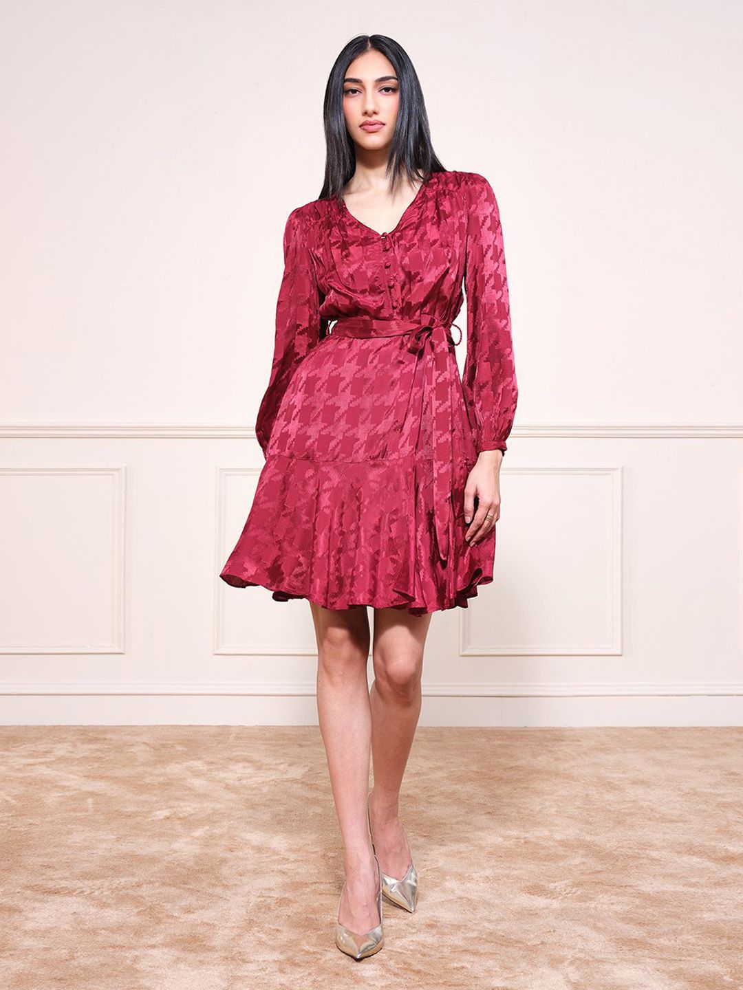 AND Women V-Neck Fit & Flare Dress With Belt