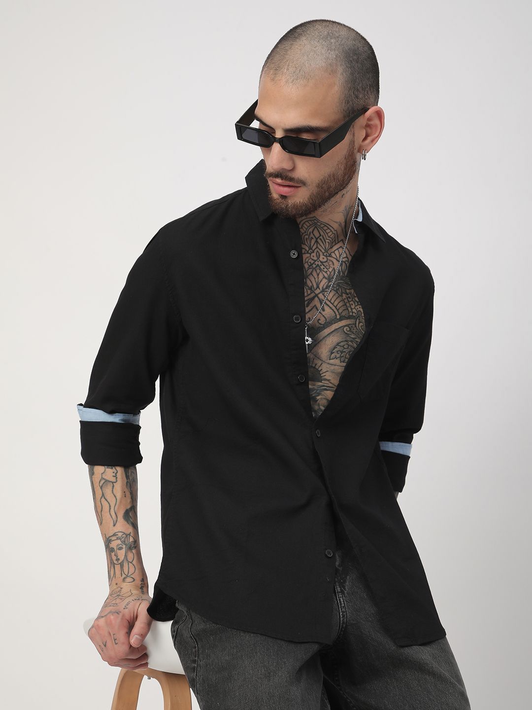 VASTRADO Men Classic Fit Spread Collar Solid Cotton Casual Shirt