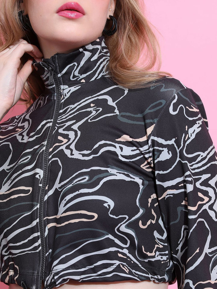 Tokyo Talkies Black & Grey Abstract Printed Top With Trouser