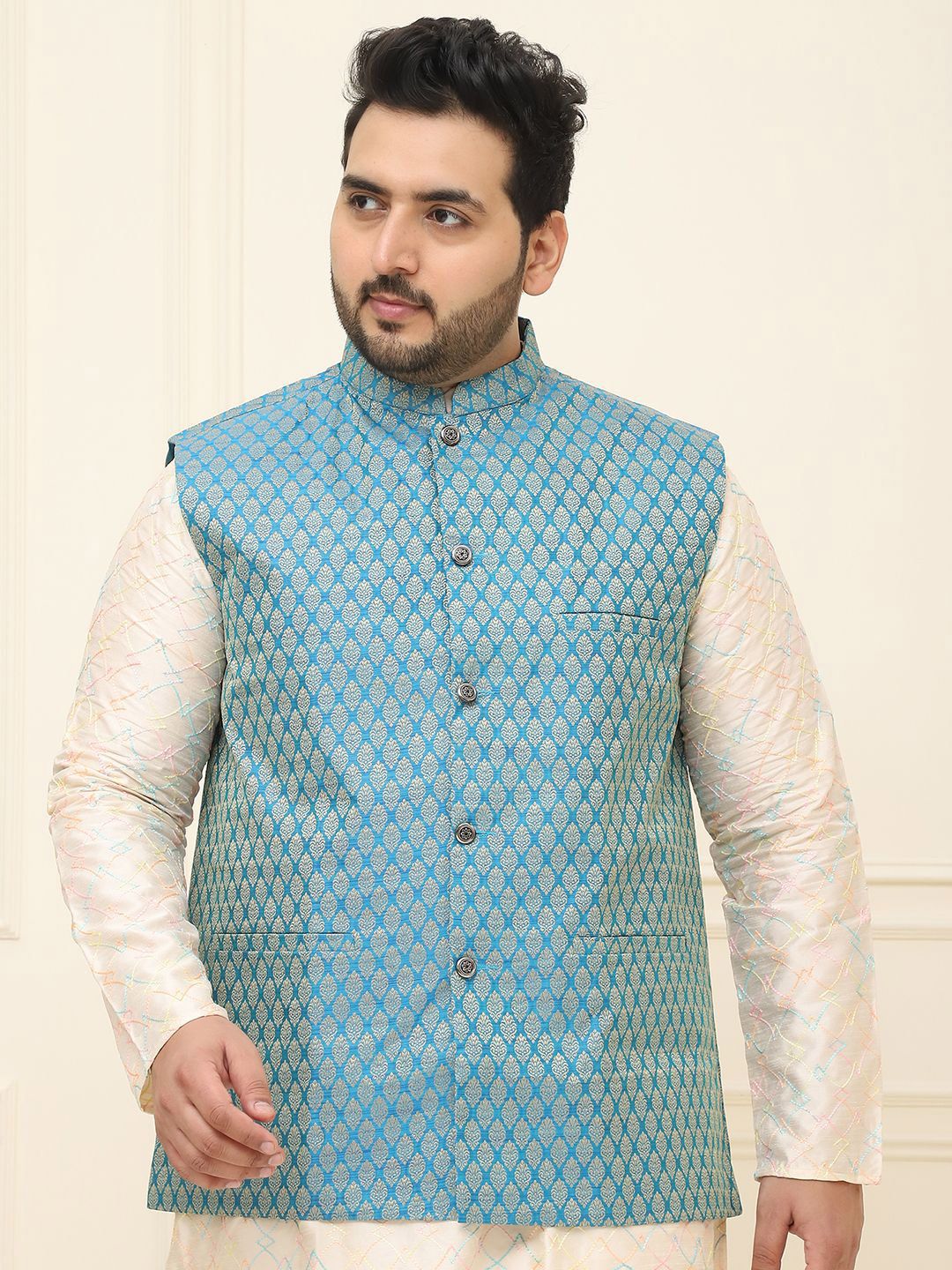 SOJANYA PLUS Men Printed Nehru Plus Size Jacket