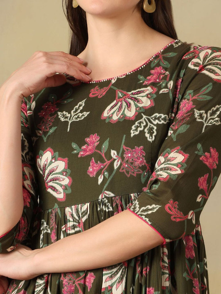 Mamicha Floral Print A-Line Maxi Dress