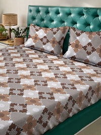 Myntra Elegant Homes Brown Geometric Pure Cotton 400TC Fitted King Bedsheet Set-2.5mX2.2m