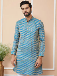 See Designs Ethnic Motifs Woven Design Mandarin Collar Silk Jacquard Straight Kurta