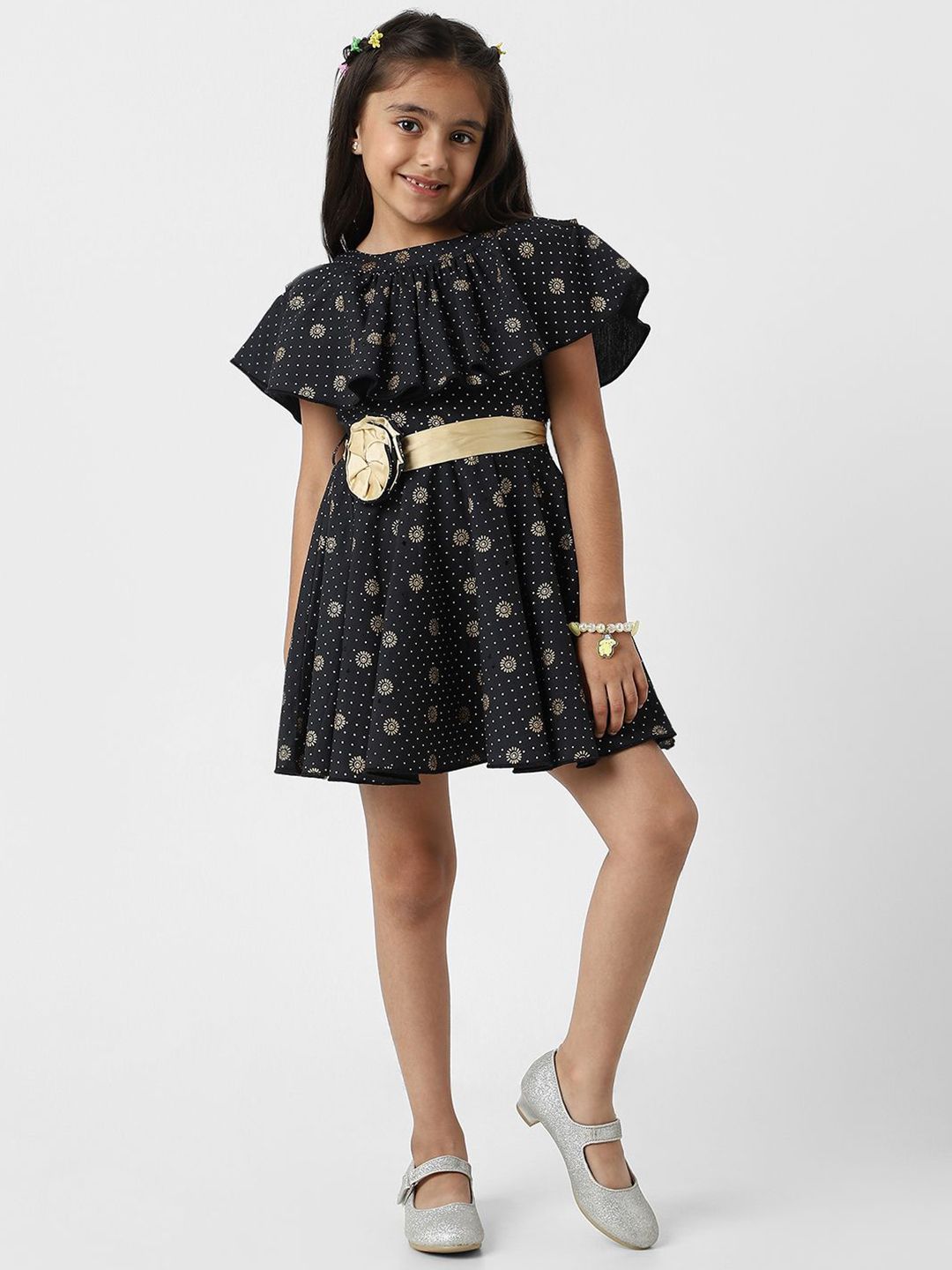 Nauti Nati Girls Printed Cotton Frock with Belt