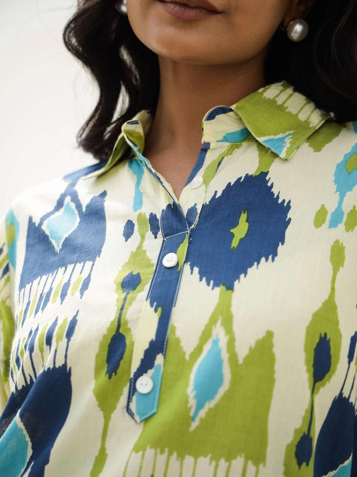 Mamicha Women Printed Shirt Collar Cotton Shirt and Trousers Co-Ords