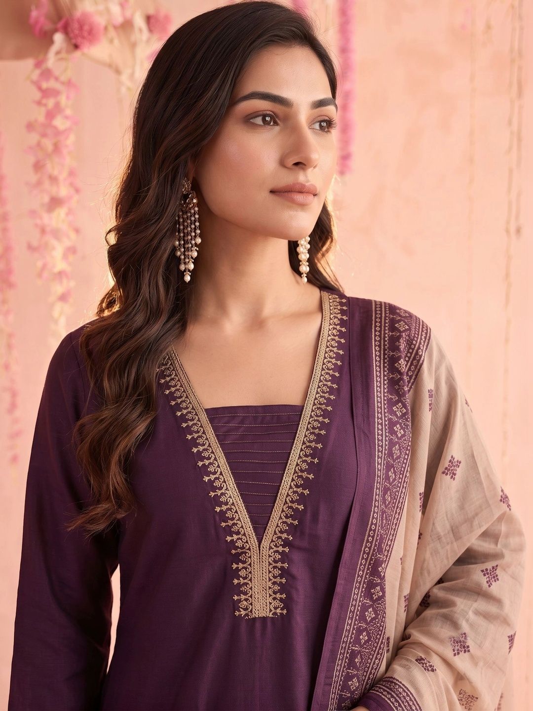 Mamicha Women Ethnic Motifs Embroidered Regular Thread Work Kurta with Trousers & With Dupatta