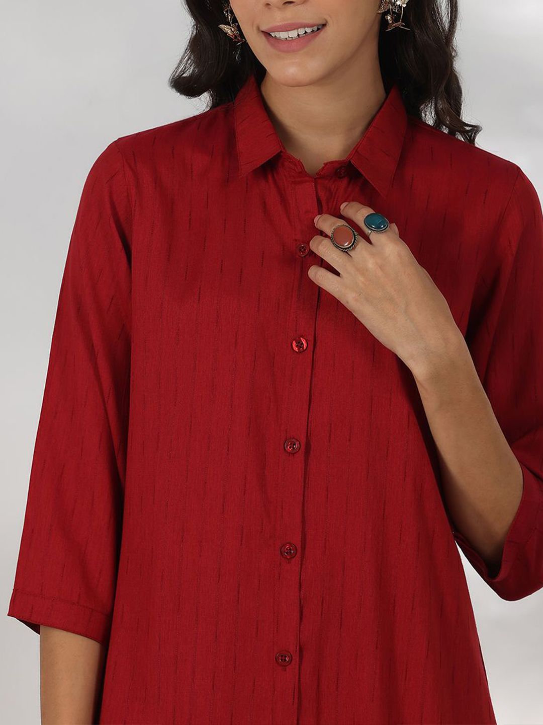 Libas Shirt Collar Striped Tunic