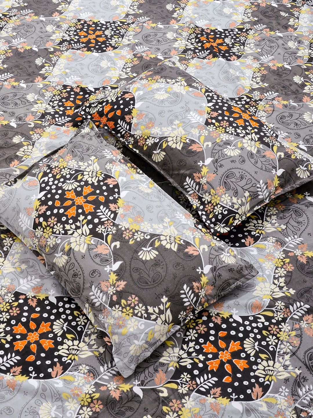 KLOTTHE Cadar Bercetak Kelabu & Putih 300 TC Double Dengan 2 Sarung Bantal- 2.5 m x 2.25 m