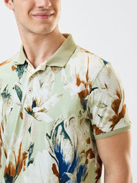 SPYKAR Men Floral Printed Polo Collar Cotton Slim Fit T-shirt