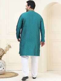 SOJANYA PLUS Rekaan Tenun Bunga Mandarin Collar Kurta Lurus Biasa dengan Piyama