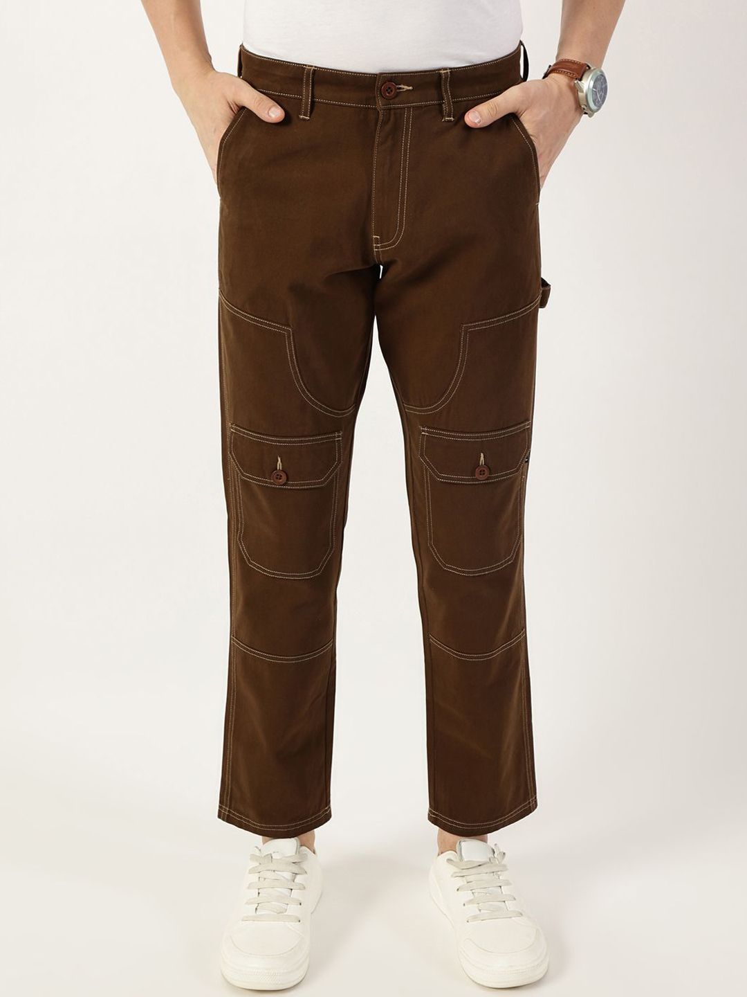 Thomas Scott Men Smart Regular Fit Easy Wash Mid-Rise Cotton Trousers