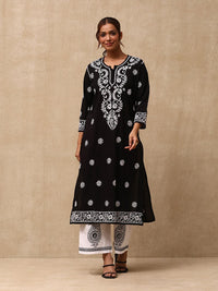 House of Chikankari Women Black Cotton Chikankari Embroidered Kurta Set