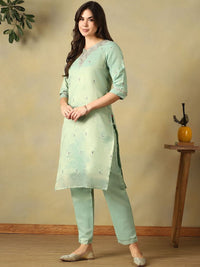 Mamicha Women Ethnic Motifs Embroidered Regular Thread Work Kurta with Trousers
