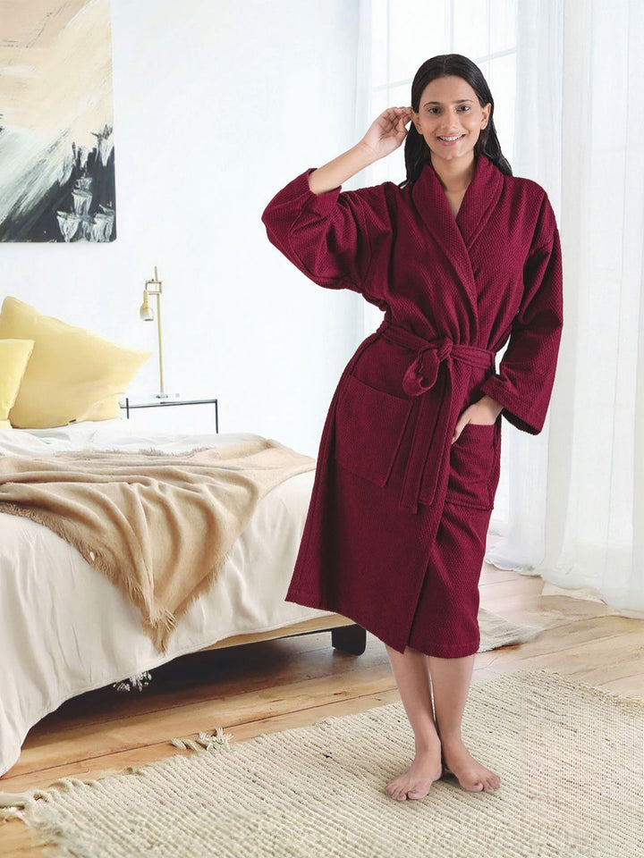 MYTRIDENT Urban Comfort Unisex Maroon 240 GSM Pure Cotton Bath Robe