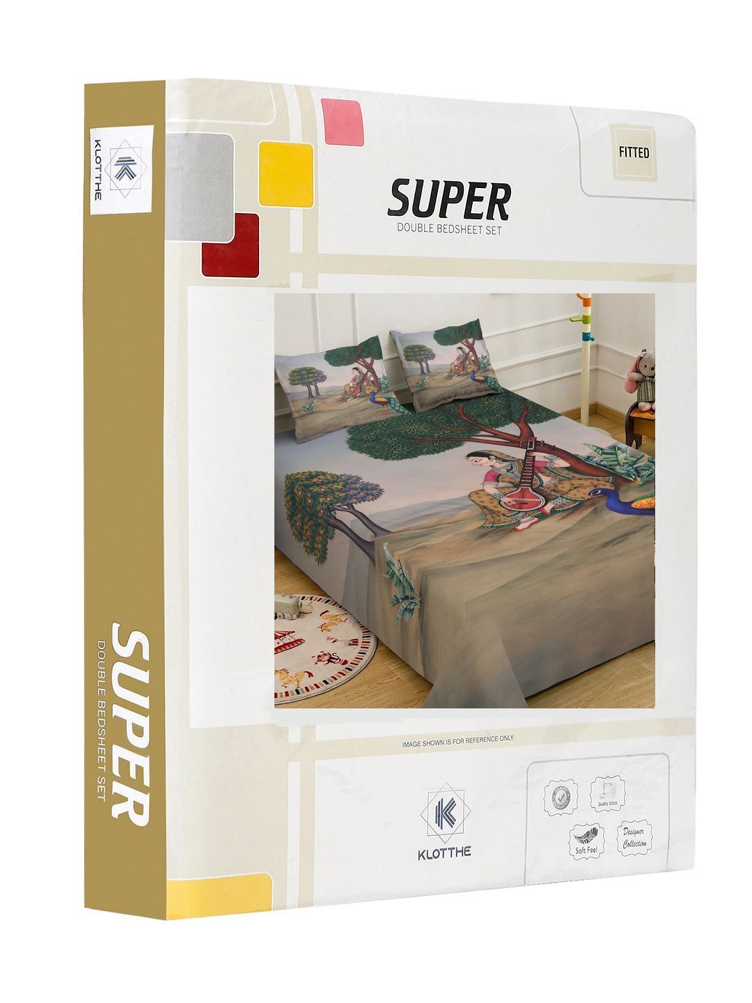 KLOTTHE Grey Ethanic Printed Dilengkapi 300 TC King Fine Bedsheet Dengan 2 Sarung Bantal