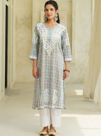 House of Chikankari Women Floral Printed Thread Work Indie Florals Kurta