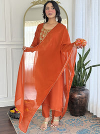 KALINI Women Ethnic Motifs Embroidered Thread Work Pure Silk Kurta with Trousers & Dupatta