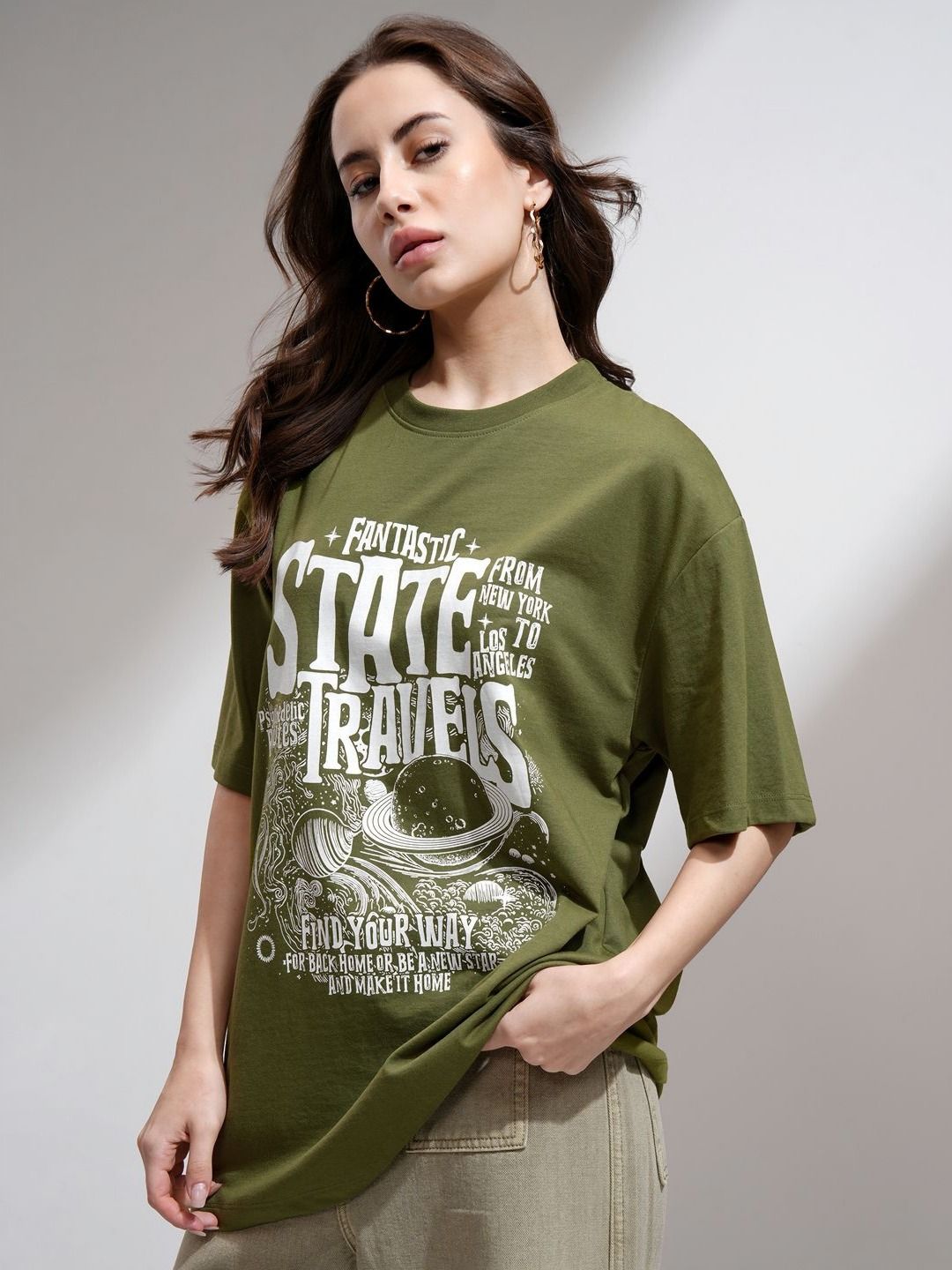 Street By Tokyo Talkies Women Oversized Chest Printed T-Shirt