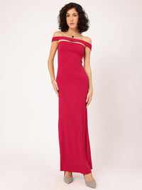 DressBerry Glamour Glint Off-Shoulder Maxi Sheath Dress with Back Slit