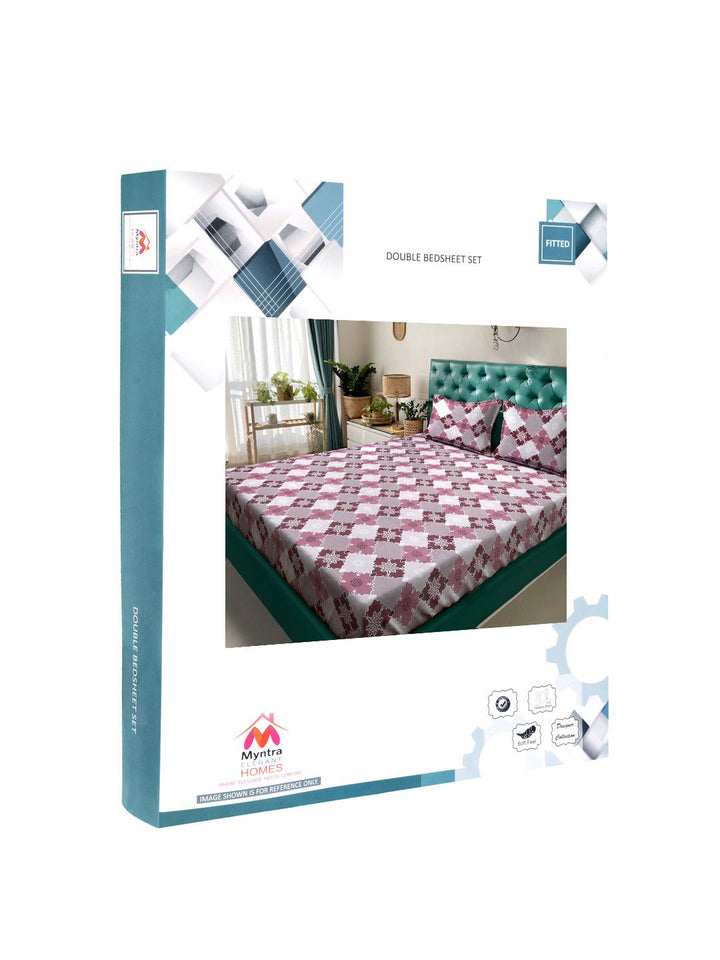 Myntra Elegant Homes Pink Geometric Fitted 400 TC Cotton Set Cadar King 2.50 m x 2.25 m