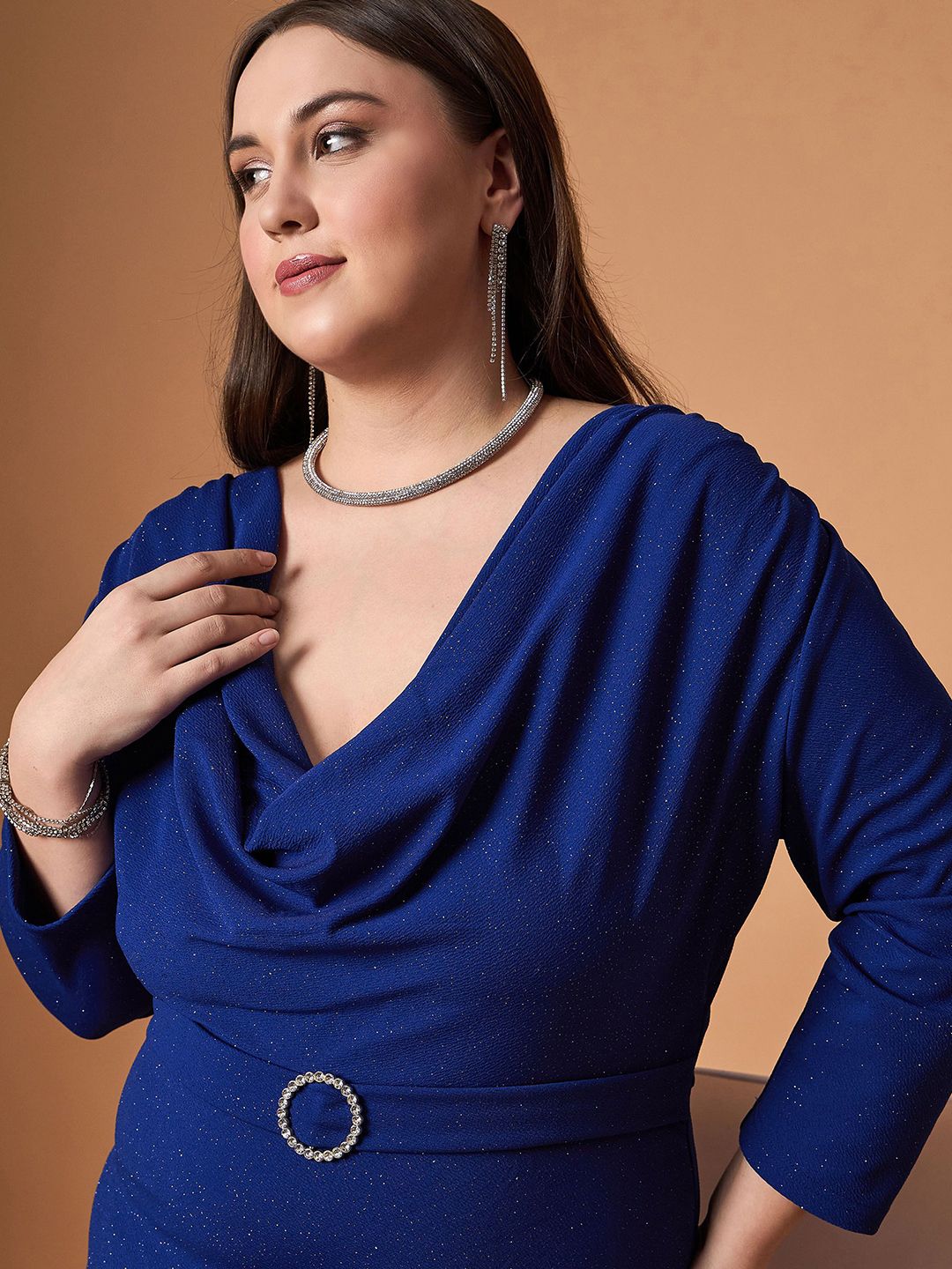 SASSAFRAS Curve Cowl Neck Bodycon Dress