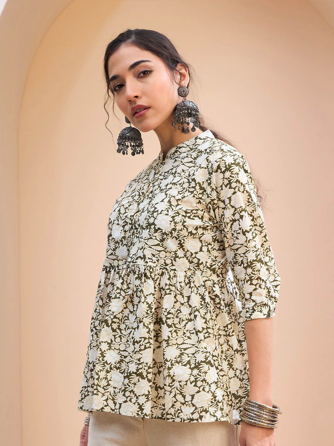 Shae by SASSAFRAS Floral Printed Pure Cotton Pleated Kurti