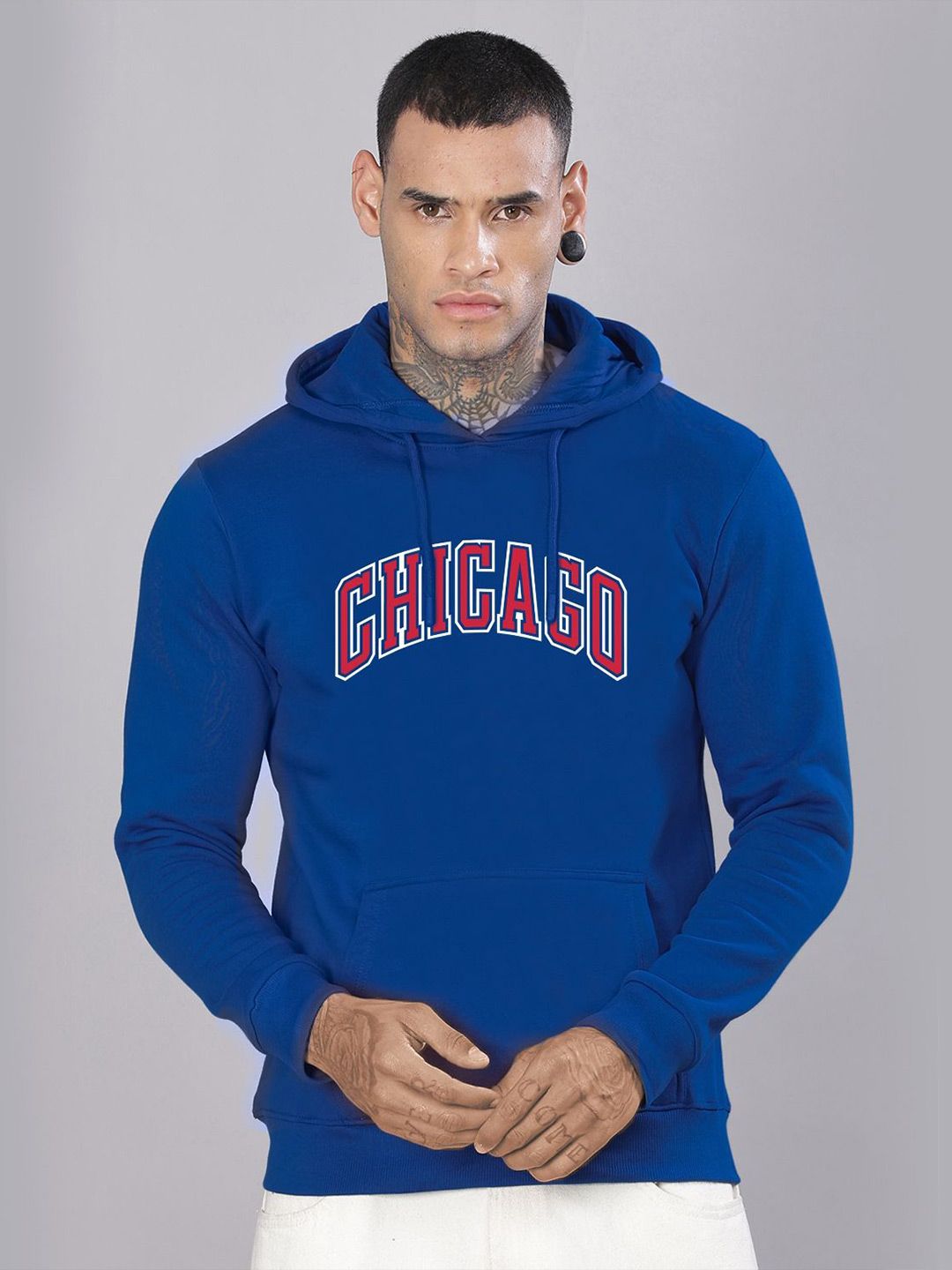 ADRO Men Typography Printed Hood Cotton Pullover Sweatshirt