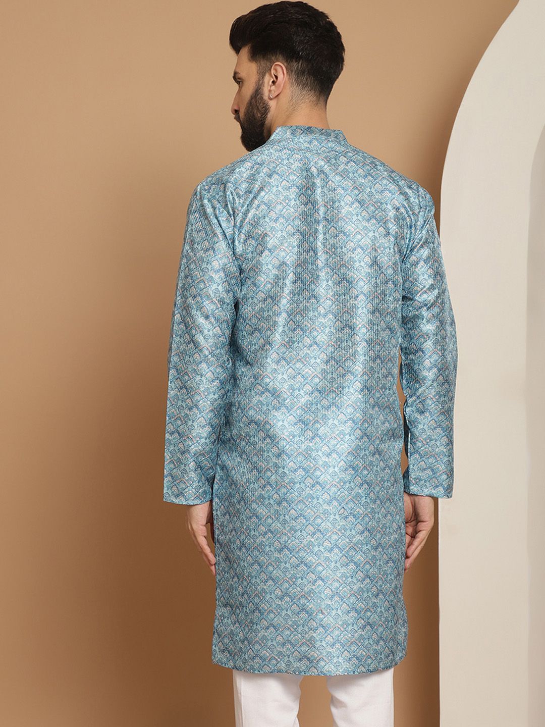 Anouk Men Blue Thread Work Pathani Kurta